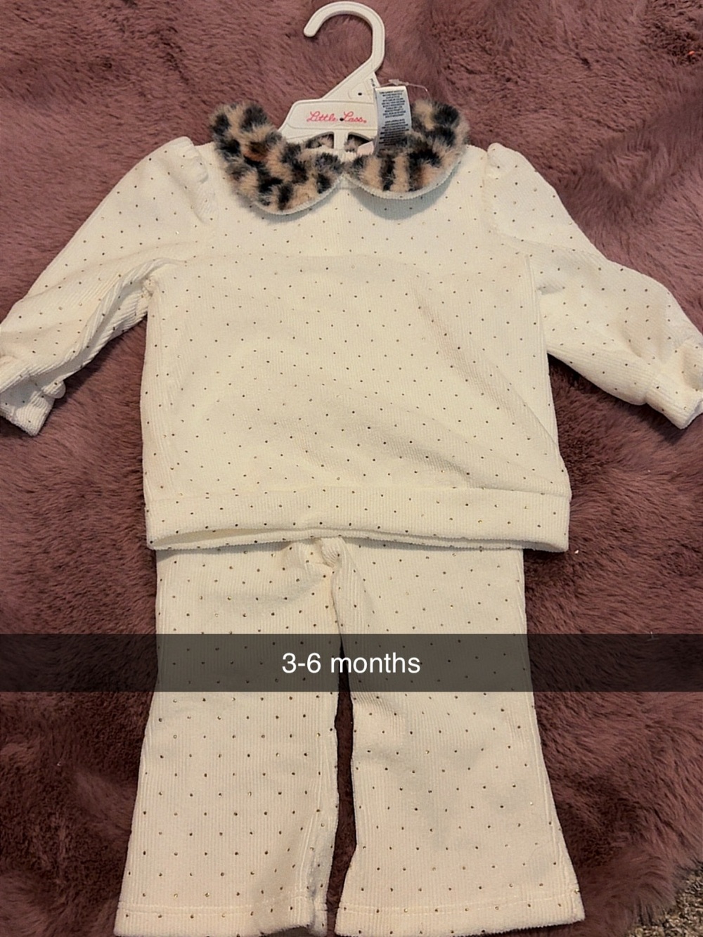 Little Lass Cream Set with Leopard Faux-Fur Collar